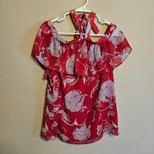 Tommy Hilfiger Women's Red Floral Paisley Halter Off the Shoulder Large